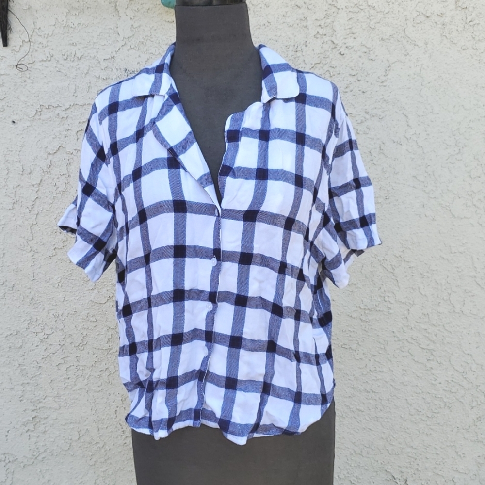 Rails white navy button-up collar top |  3 for $16